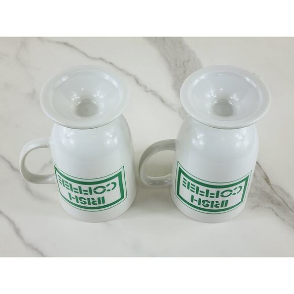 Irish Coffee Mug w/ Recipe Green Clover Pedestal 5" White Porcelain x2 Vintage - Picture 13 of 14